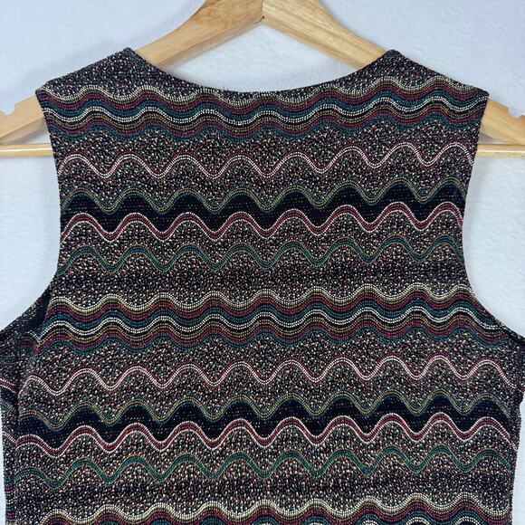 Vintage 90s Stretch Tank Dot Painted Stippled Wavy Lines Sparkles Jeweled Look S - Picture 4 of 7